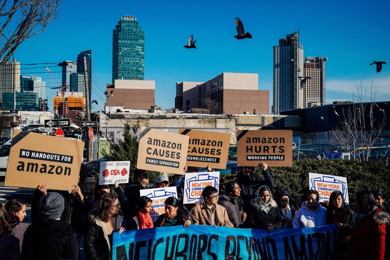 Activists and community members who opposed Amazon’s plan to move into Queens rally in celebration of the decision to pull out of the deal.